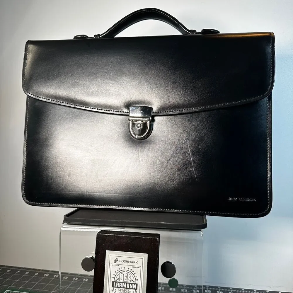 JACK GEORGES®   |  ELEMENTS™ BRIEFCASE  |  BLACK  |  Hand-Made  |  GOOD-COND  |